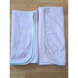 2 Pink Baby Receiving Blankets with Ballerina Bunny and Bear Cotton Soft